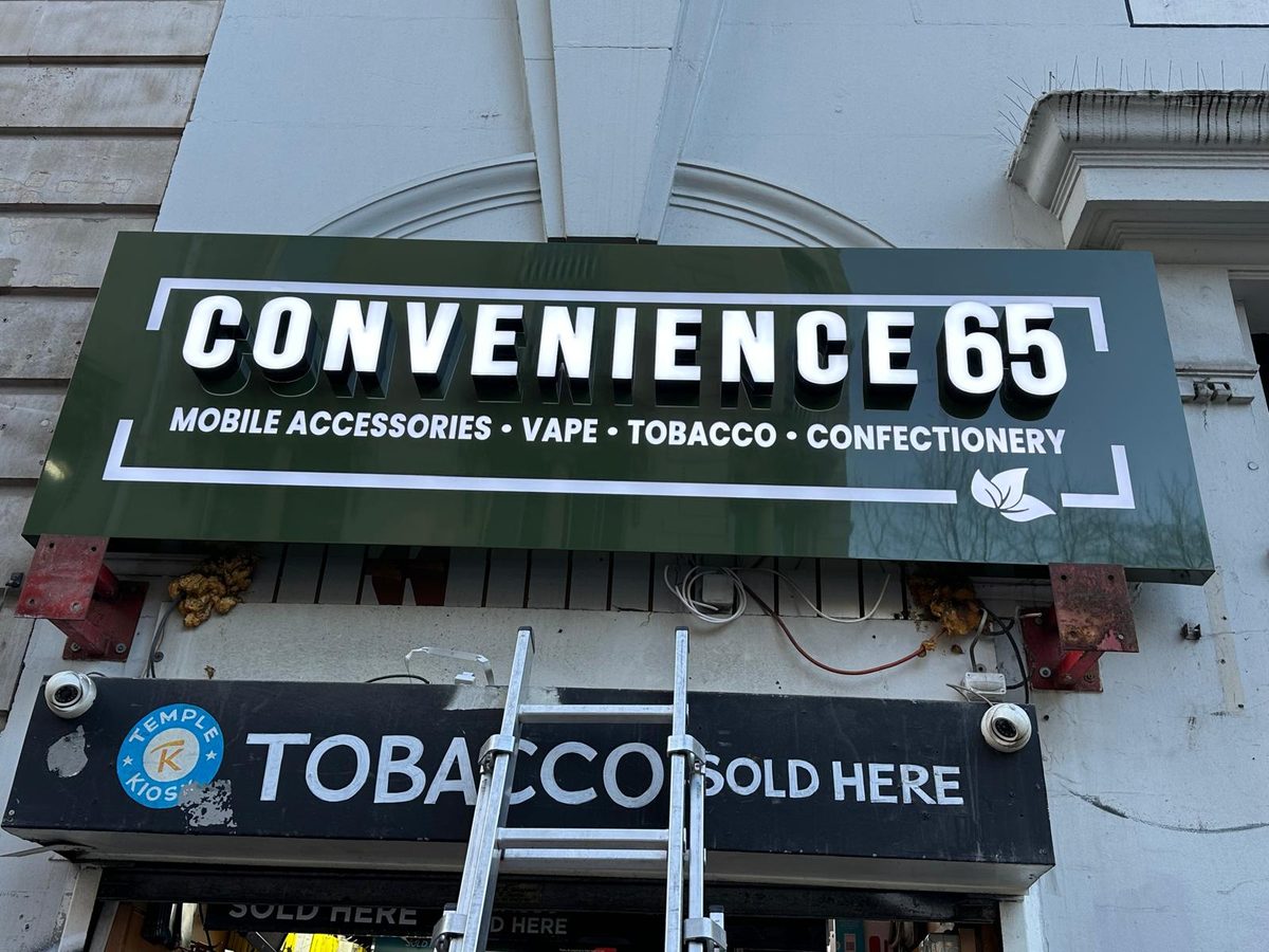 Convenience 65 shopfront sign made and fitted by Sign & Print