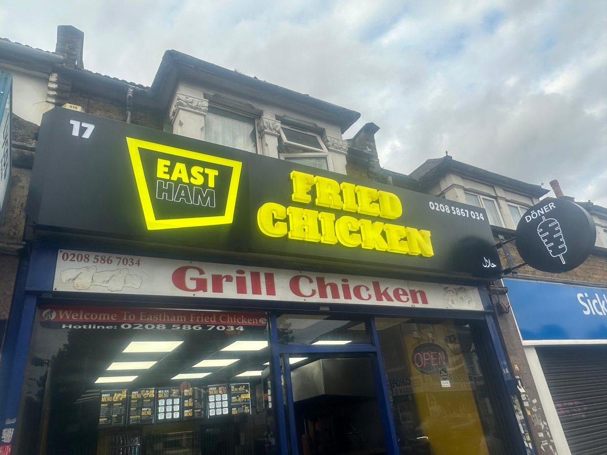 East Grill Chicken shopfront sign made and fitted by Sign & Print