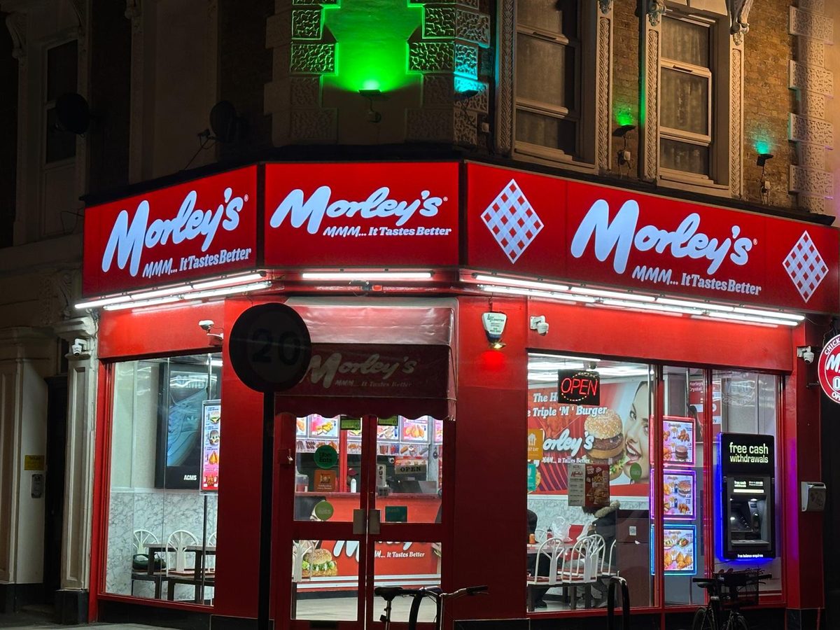 Morley's shopfront sign made and fitted by Sign & Print