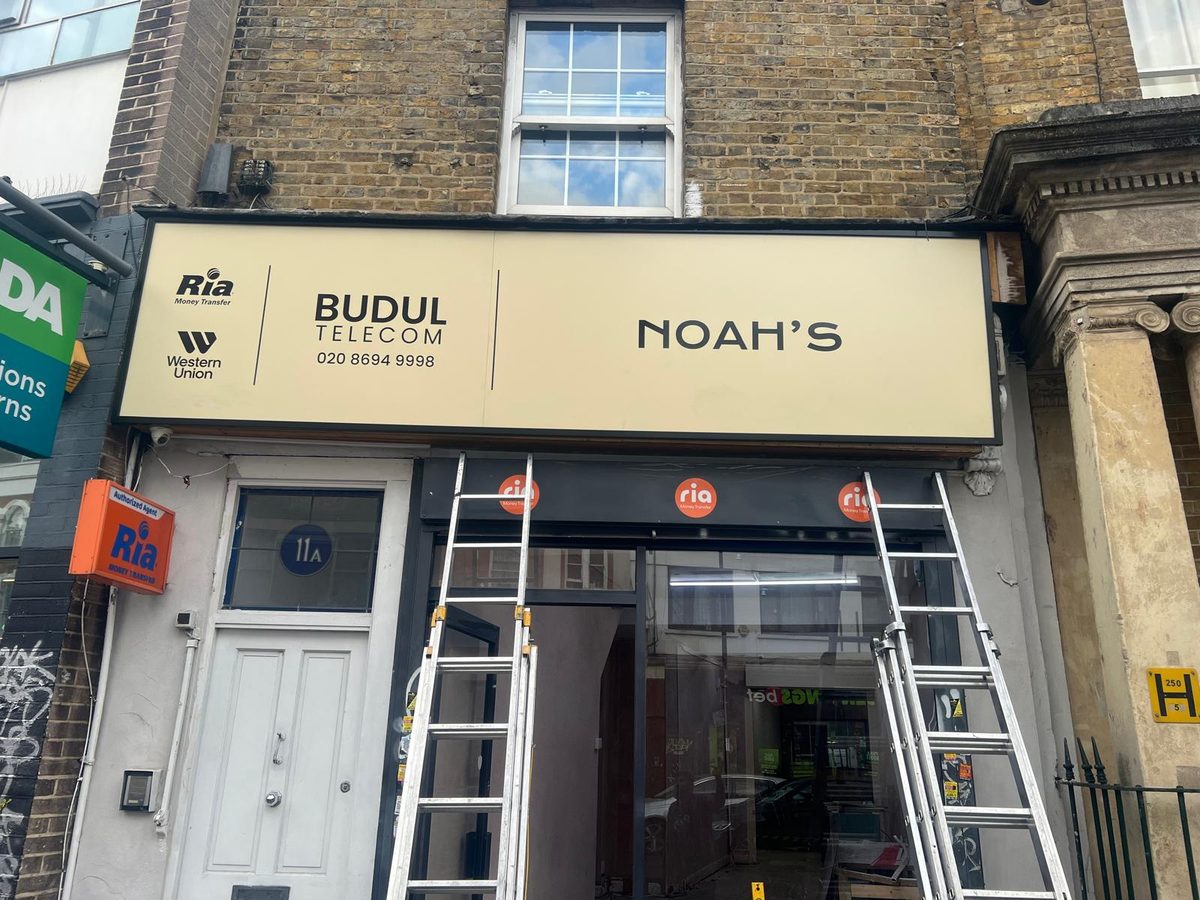 Noah's shopfront sign made and fitted by Sign & Print