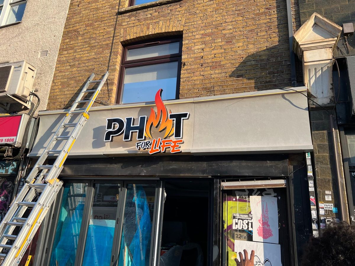 Phat For Life shopfront sign made and fitted by Sign & Print