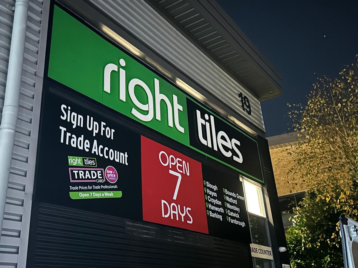 Right Tiles shopfront sign made and fitted by Sign & Print